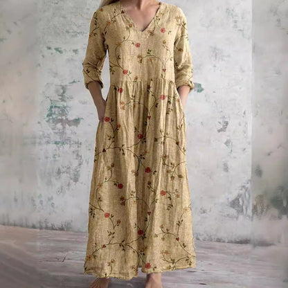 Dam Boho maxiklänning med broderi – Elegant vintage-stil för vardag och fritid