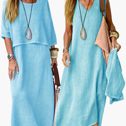 Damen Zweiteiliges Maxikleid Set – Lässiges Sommerkleid mit Überwurf, Eleganter Freizeitstil