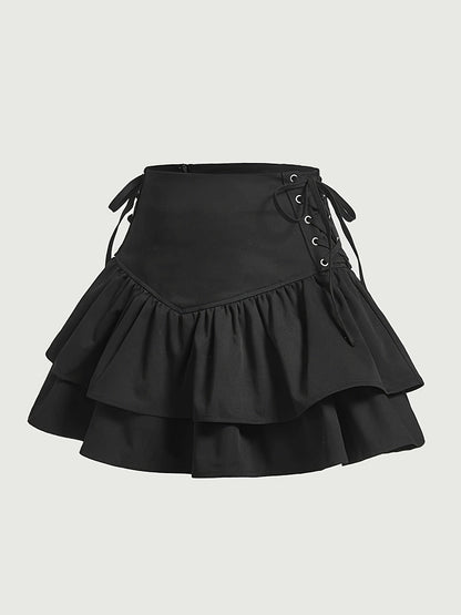 Gonna corta gotica da donna con volant e allacciatura – elegante gonna da festa a balze