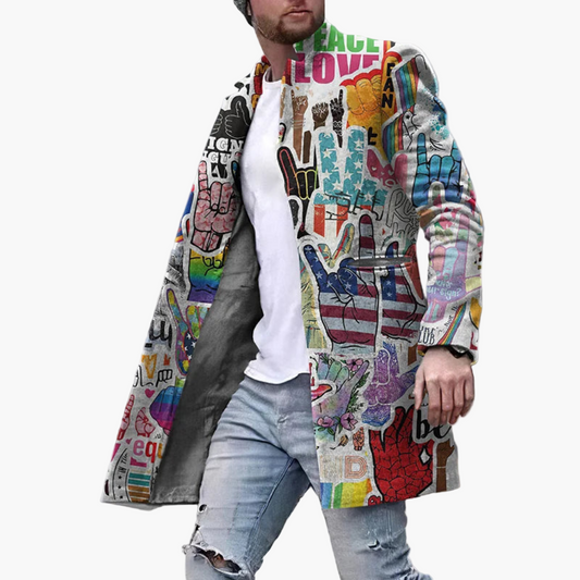 Abrigo de diseñador para hombre con estampado gráfico – Look streetwear moderno para uso diario y eventos