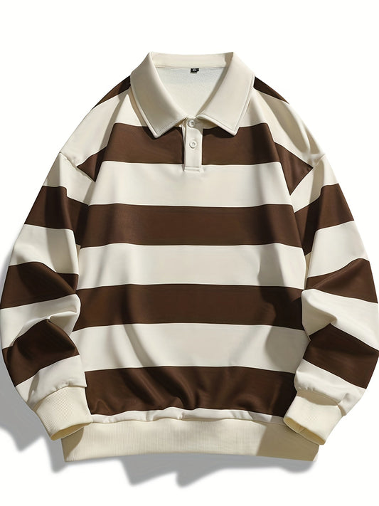 Gestreiftes Langarm Polo-Sweatshirt mit Kragen und Bündchen