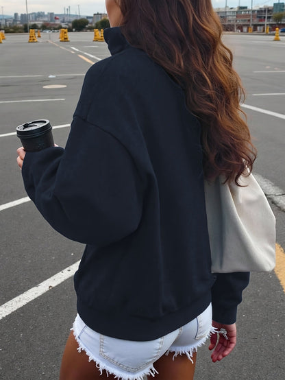 Felpa con cappuccio da donna, stampa Brooklyn, cerniera, collo alto, maniche lunghe, grigio, rosso, blu navy, nero