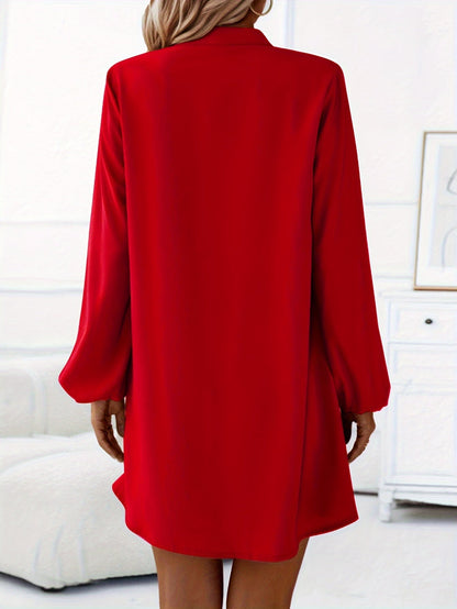 Damen Elegantes Freizeitkleid mit Knopfleiste und V-Ausschnitt – Lockerer Schnitt für Alltag und Büro