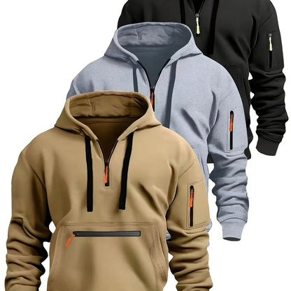 Felpa unisex con cappuccio, mezza zip e tasche con cerniera