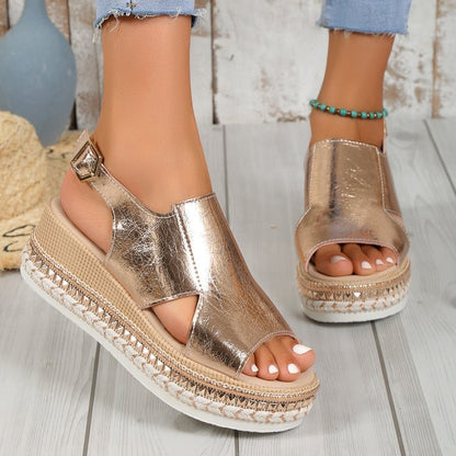 Anne – Sandalias brillantes para mujer con diseño de agujeros y punta de boca de pez