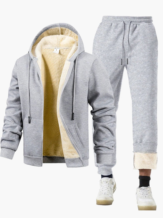 Conjunto de chándal para hombre con forro polar – Sudadera con capucha y pantalón de jogging, estilo casual para otoño e invierno