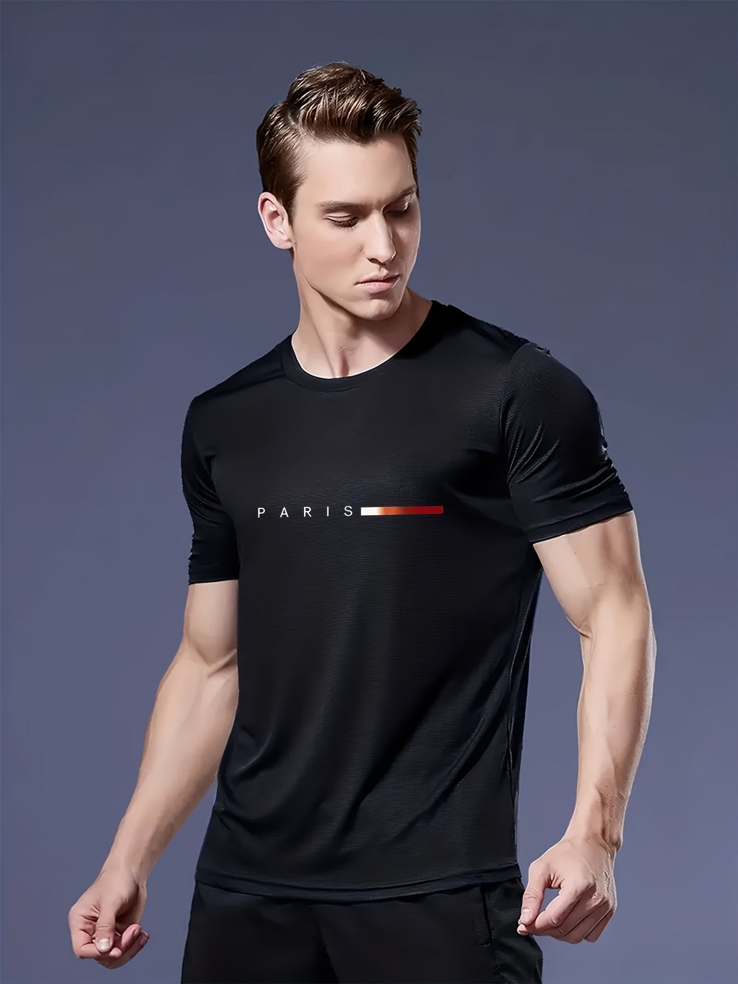 Set da 3 T-shirt da uomo – Stampa moderna di Parigi, tempo libero e sport, manica corta, girocollo