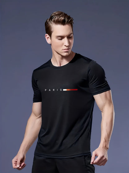 Set da 3 T-shirt da uomo – Stampa moderna di Parigi, tempo libero e sport, manica corta, girocollo