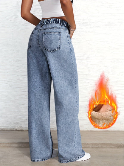 Damen Jeansweite Hose gefüttert Hellblau