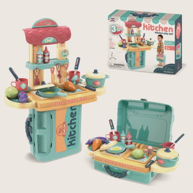 Set de juego de cocina 3 en 1 para niños – Cocina de juego de rol para pequeños chefs a partir de 3 años