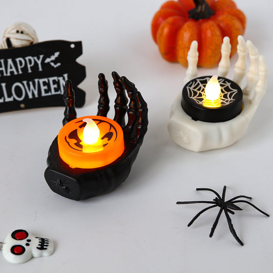 Halloween LED-dekosskelett-hand med värmeljus – Stämningsfull Halloweenfestdekoration