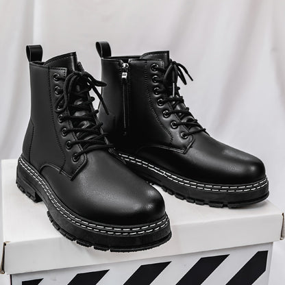 Schwarze Schnürstiefel Herren Robuste Sohle Weiße Naht