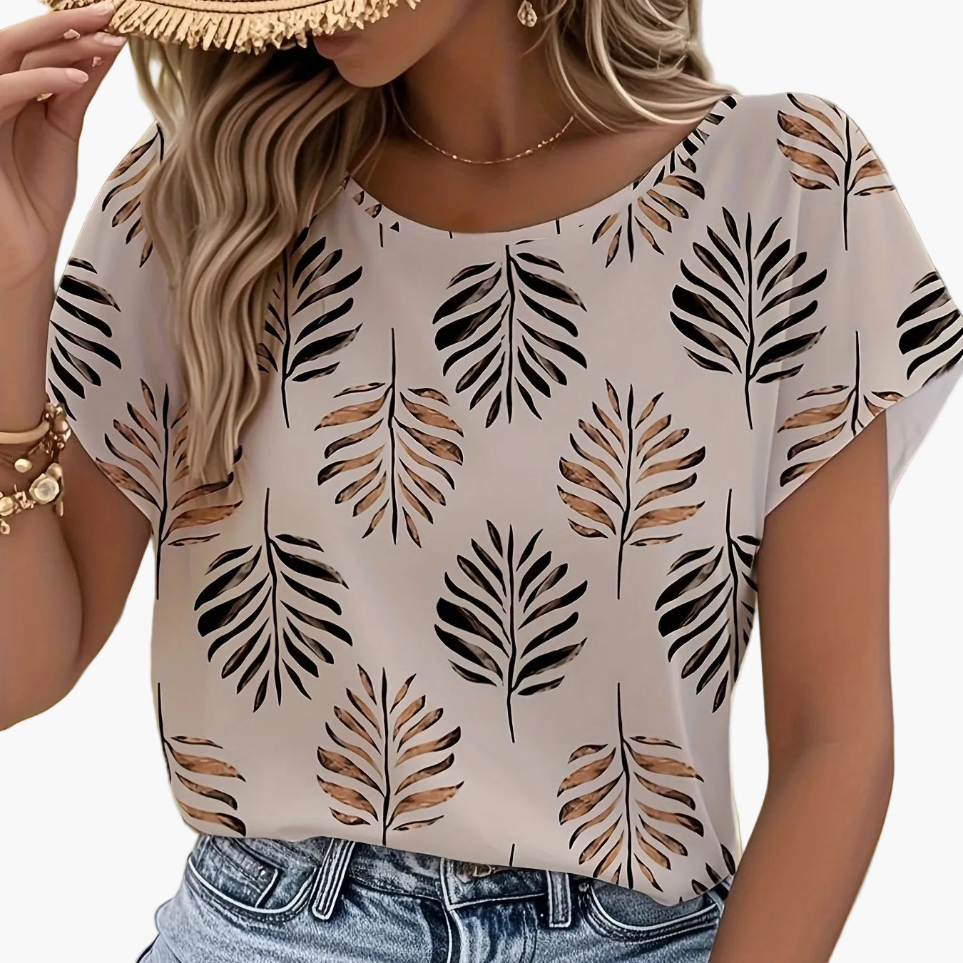 Damen Elegantes Sommer-Top mit Blätterprint – Perfekt für Gartenpartys & Freizeit