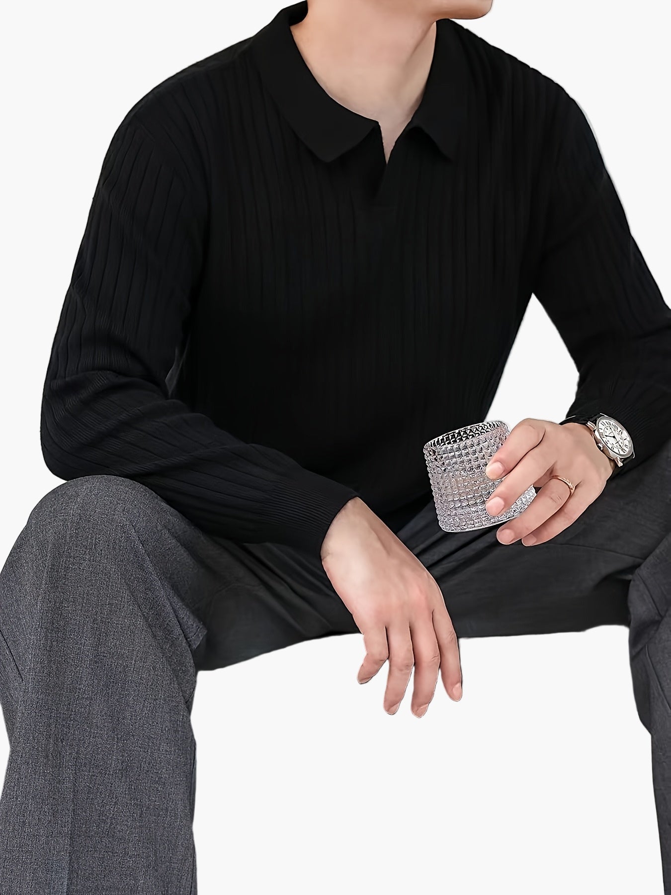 Polo de punto para hombre con estructura de canalé – Look casual elegante para otoño e invierno