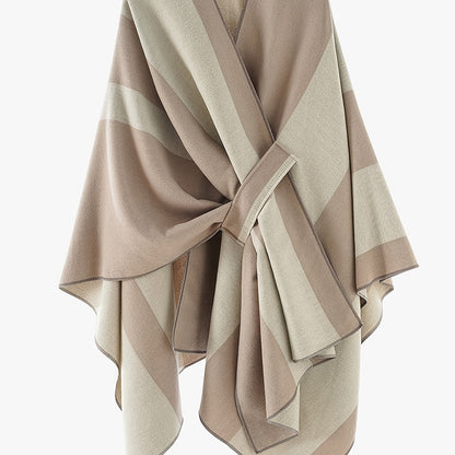 Damen Poncho Überwurf Decke Zweifarbig Gestreift Gemütlich