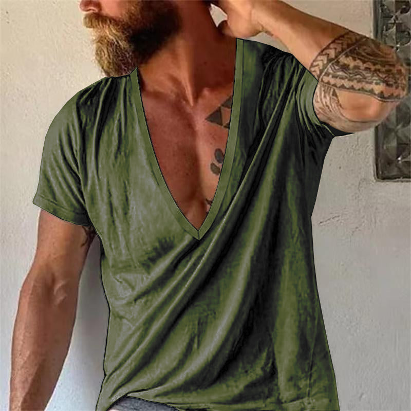 Herre T-shirt med dyb V-udskæring – Afslappet, moderne basis til hverdag og fritid