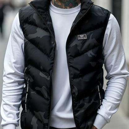Gilet trapuntato mimetico da uomo con collo alto – gilet imbottito da outdoor