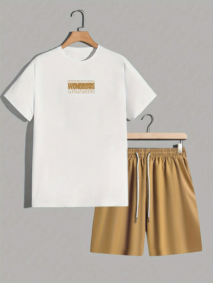 Męski zestaw streetwear z koszulką z grafiką i szortami – nowoczesny casualowy look, styl miejski