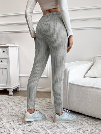 Damen Gerippte Strickhose mit Kordelzug Hoher Bund Braun
