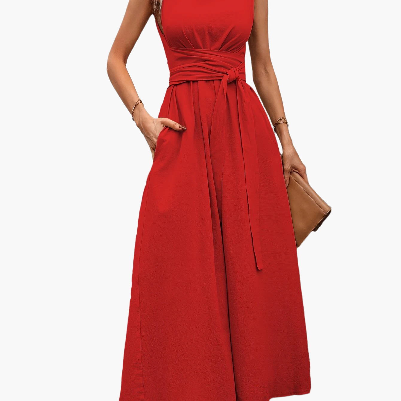 Combinaison sans manches pour femme avec ceinture à nouer et jambes larges – Style décontracté élégant pour le printemps et l'été
