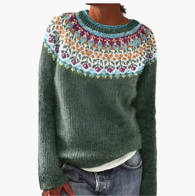 Dame retro pullover i norsk stil – Komfortabel striktrøje til efterår og vinter