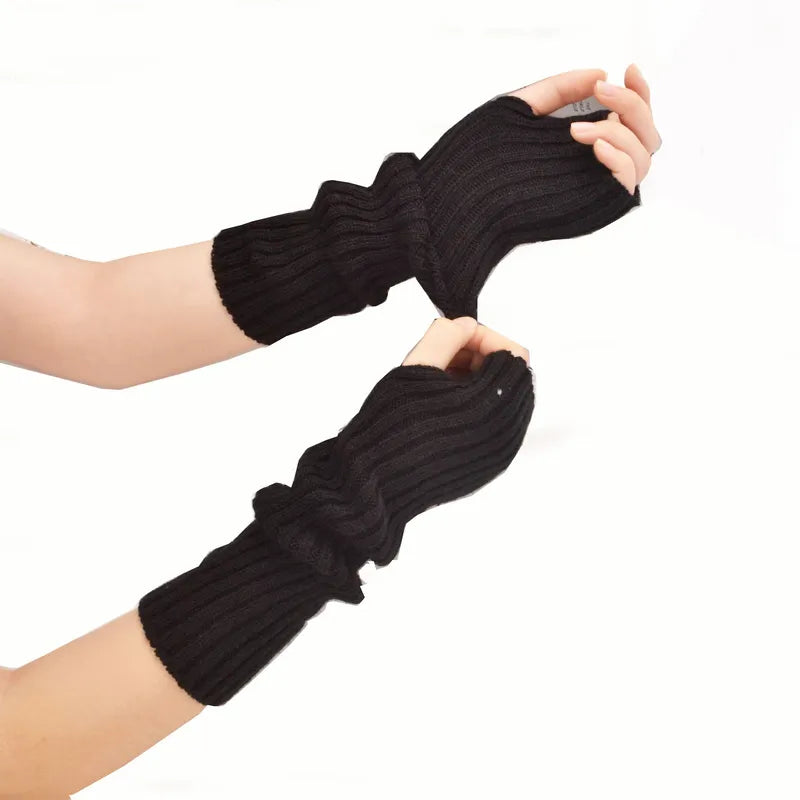 Lange vingerloze gebreide handschoenen (30 cm)