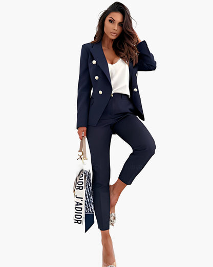 Dame business dress todelt med innsvinget snitt – Elegant buksedress for kontor og arrangementer