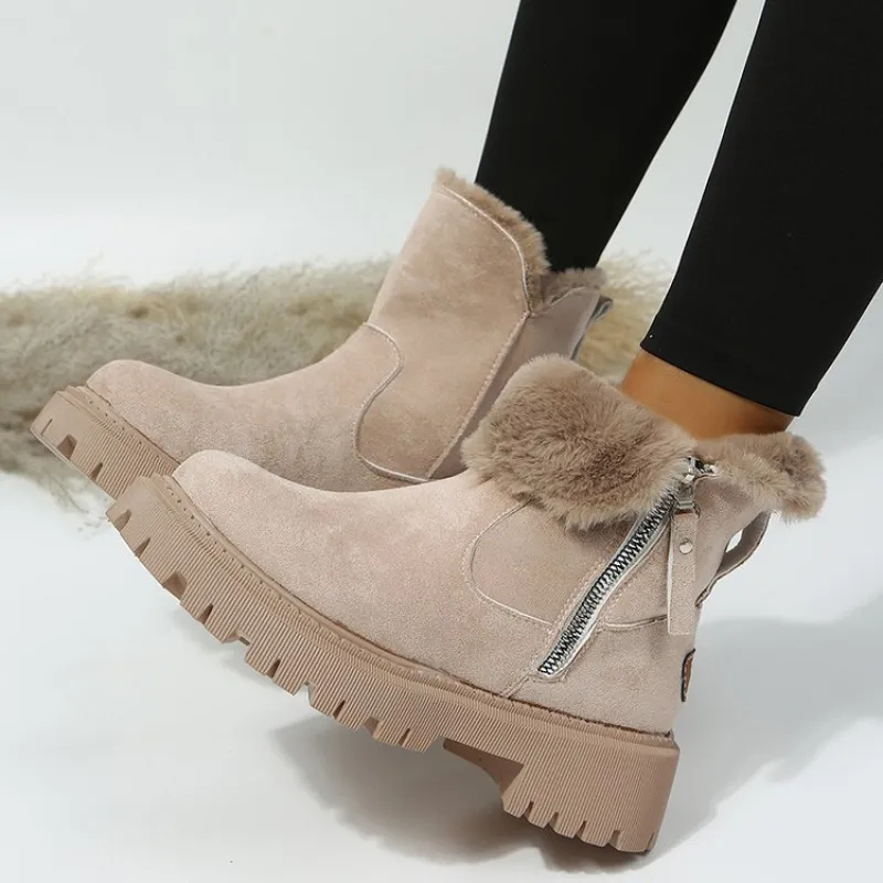 Bottines d'hiver femme avec doublure chaude et fermeture éclair – Bottes confortables et à la mode pour quotidien et loisirs