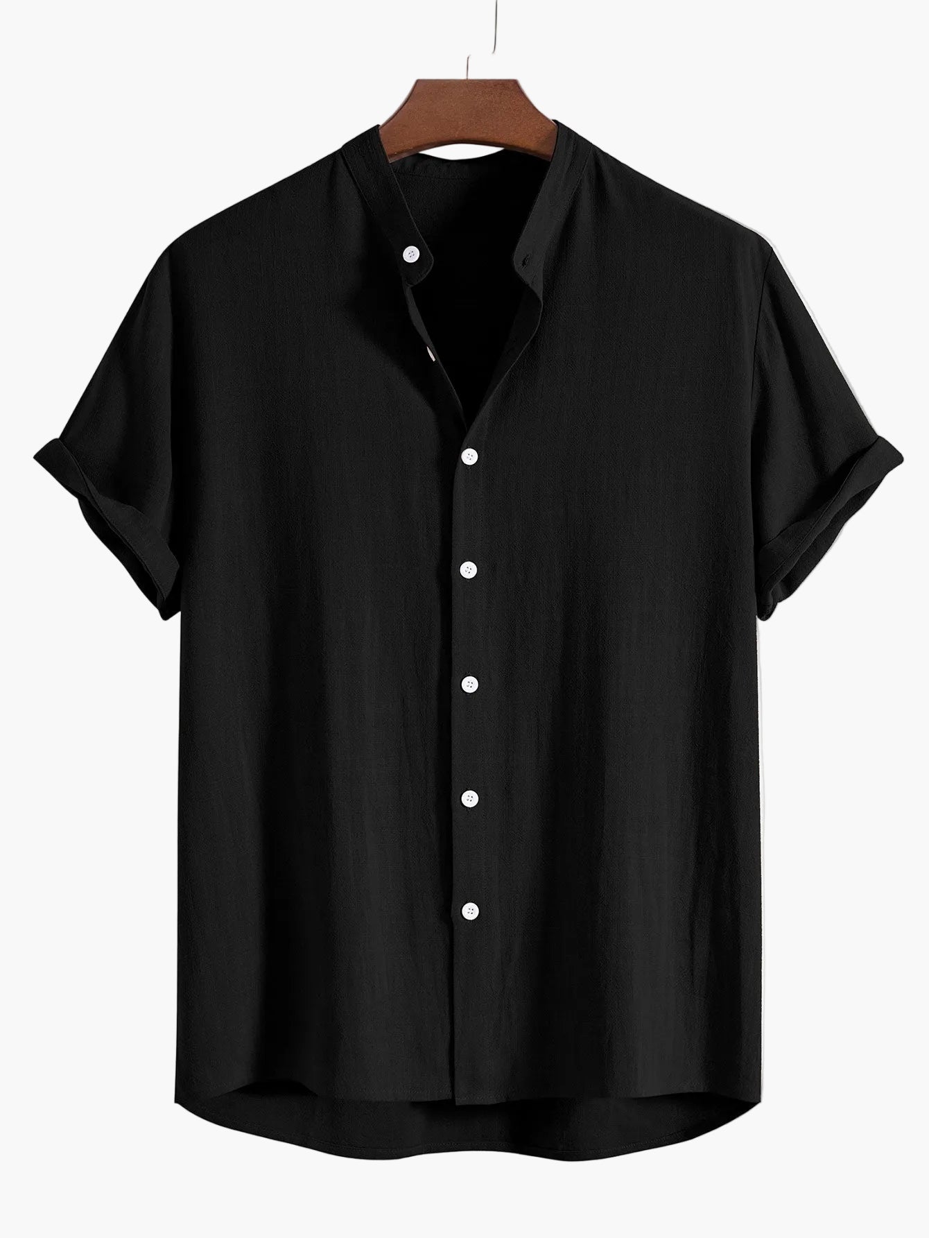 Herre kortærmet skjorte med ståkrave – Moderne fritids- og businessskjorte, minimalistisk look
