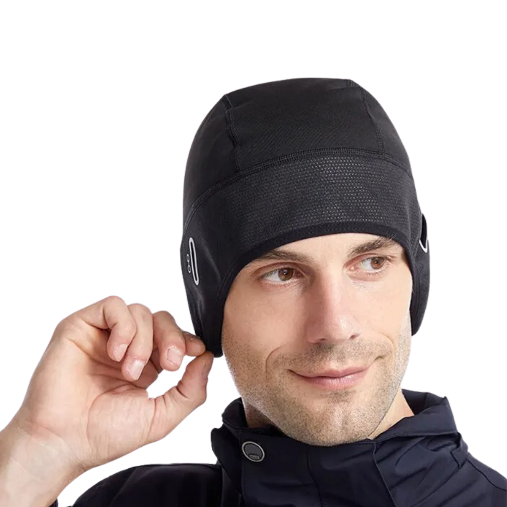 Winterfietsmuts met uitsparing voor een bril