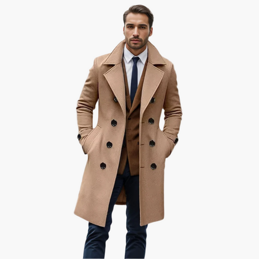 Abrigo de negocios para hombre de doble botonadura – Abrigo clásico y elegante de transición e invierno para oficina y uso diario