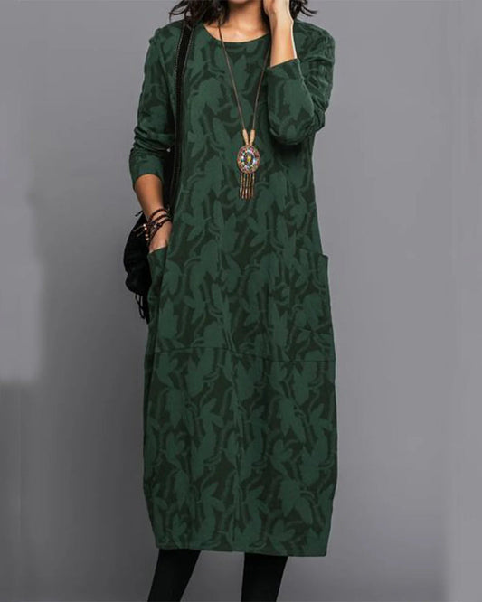 Vestido Midi Casual con Bolsillos para Mujer – Look Elegante para el Día a Día en Otoño e Invierno