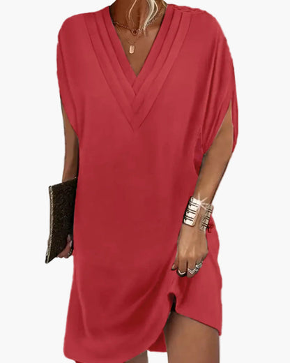 Damen Kleid mit V-Ausschnitt und modernen Schlitzärmeln – Eleganter Freizeitstil für Alltag und Events