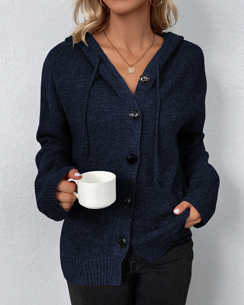 Mia | Gebreid vest voor dames met capuchon en knopen