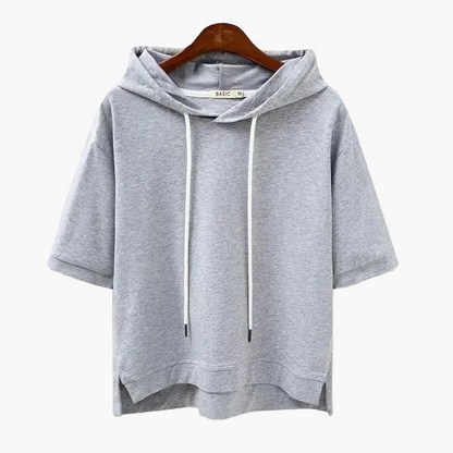 Sweat à capuche manches courtes femme coupe boxy décontractée
