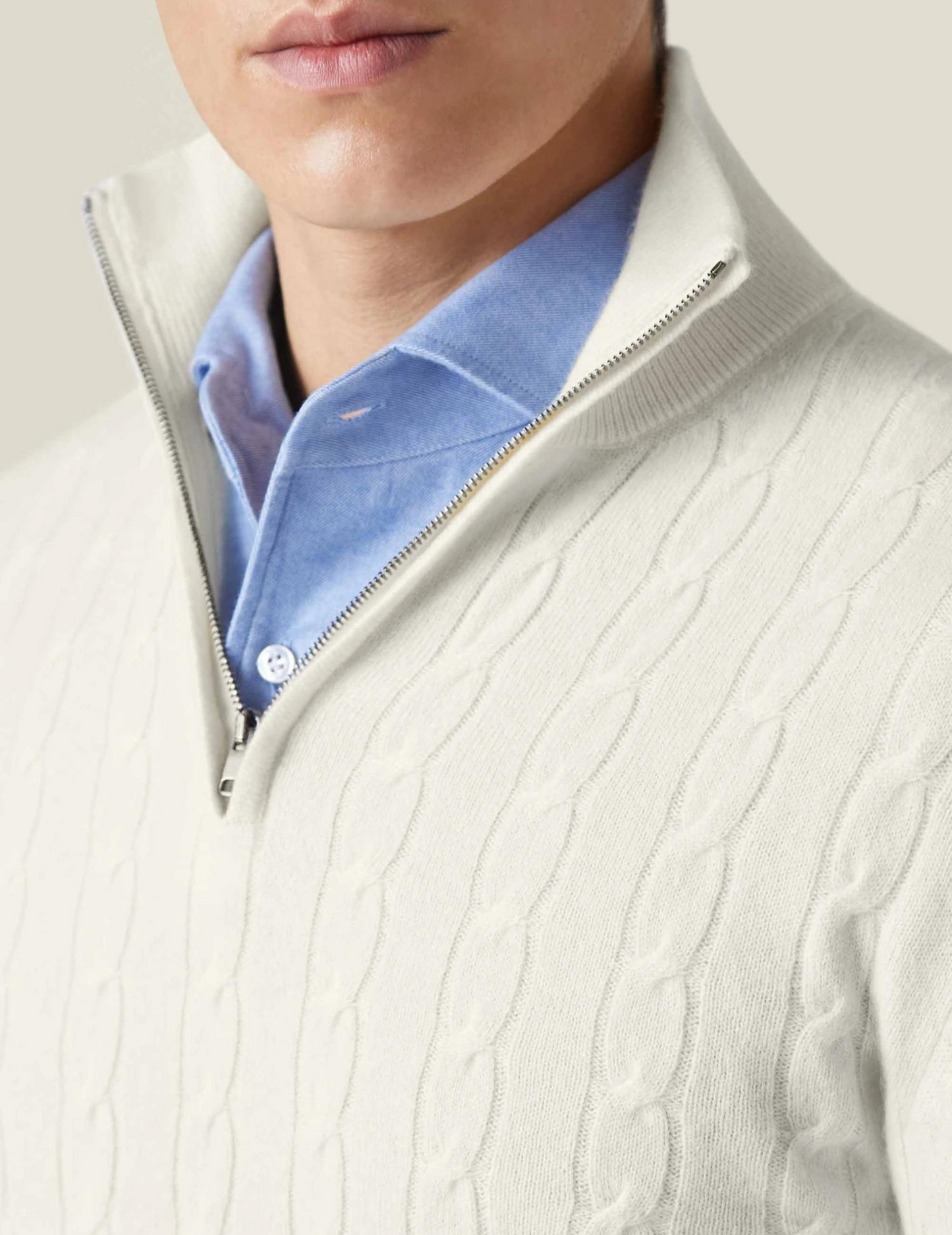 Herre Kabelstrikket Pullover med Lynlås – Klassisk stil til arbejde og fritid