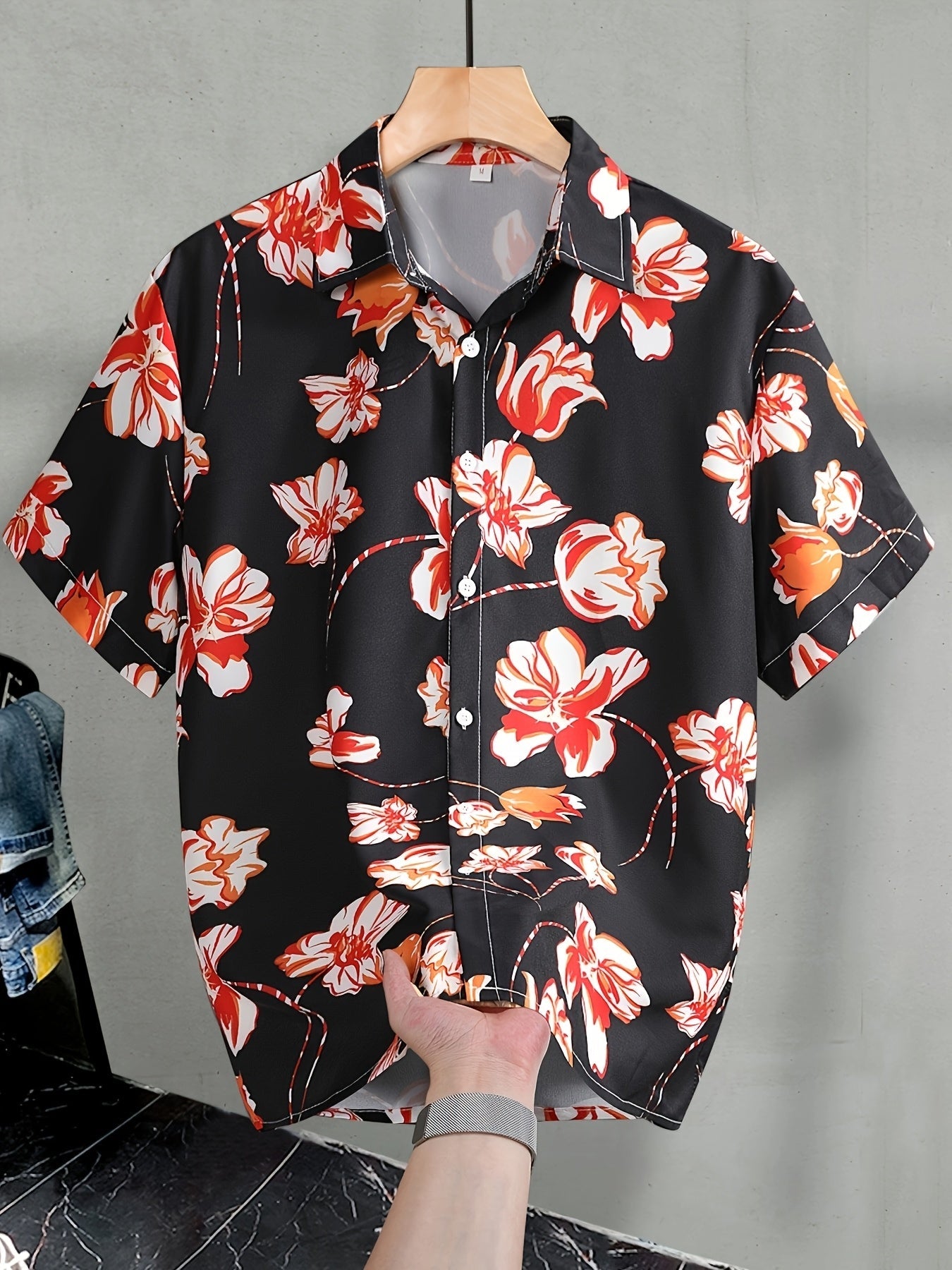 Chemise décontractée homme à manches courtes avec motif floral moderne – Chemise élégante pour resort et plage