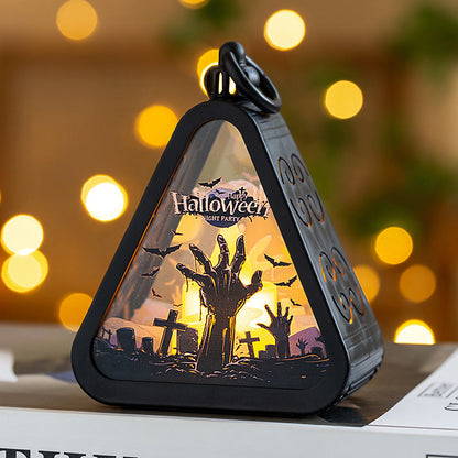 Lanterne LED déco Halloween triangulaire – Pour une ambiance Halloween chaleureuse et fêtes