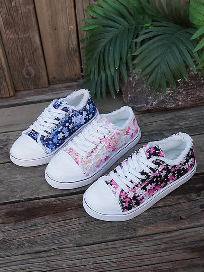 Baskets femme à motif floral pour loisirs et quotidien