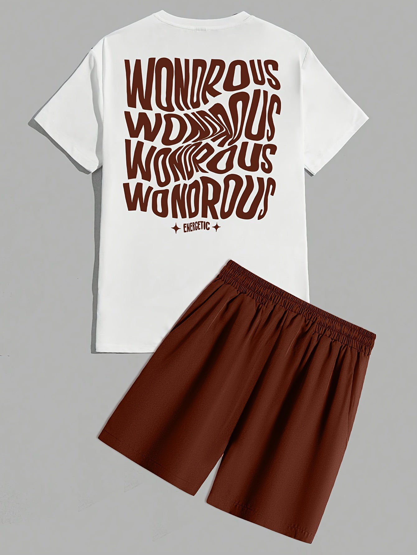 Męski zestaw streetwear z koszulką z grafiką i szortami – nowoczesny casualowy look, styl miejski