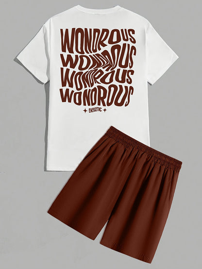 Męski zestaw streetwear z koszulką z grafiką i szortami – nowoczesny casualowy look, styl miejski