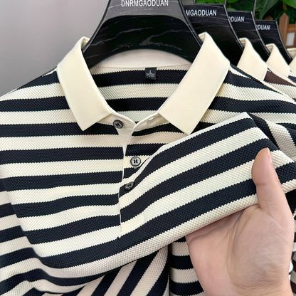 Męska koszulka polo z klasycznym wzorem w paski – krótki rękaw, elegancki styl casualowy