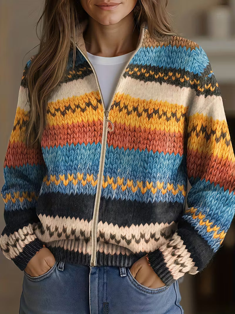 Yseult | Vest voor dames met zigzagstrepen en goudkleurige rits