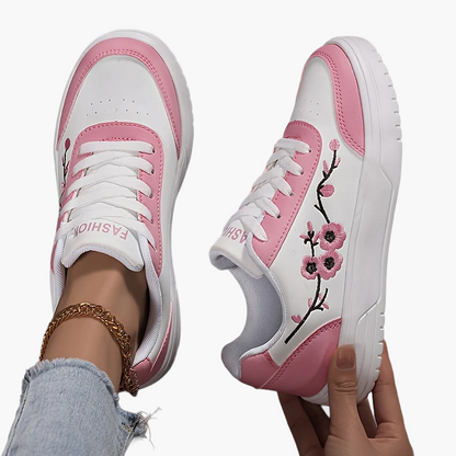 Damen Sneaker mit Blütenstickerei und modernem Streetstyle-Look – Freizeitschuhe für Alltag und Stadt