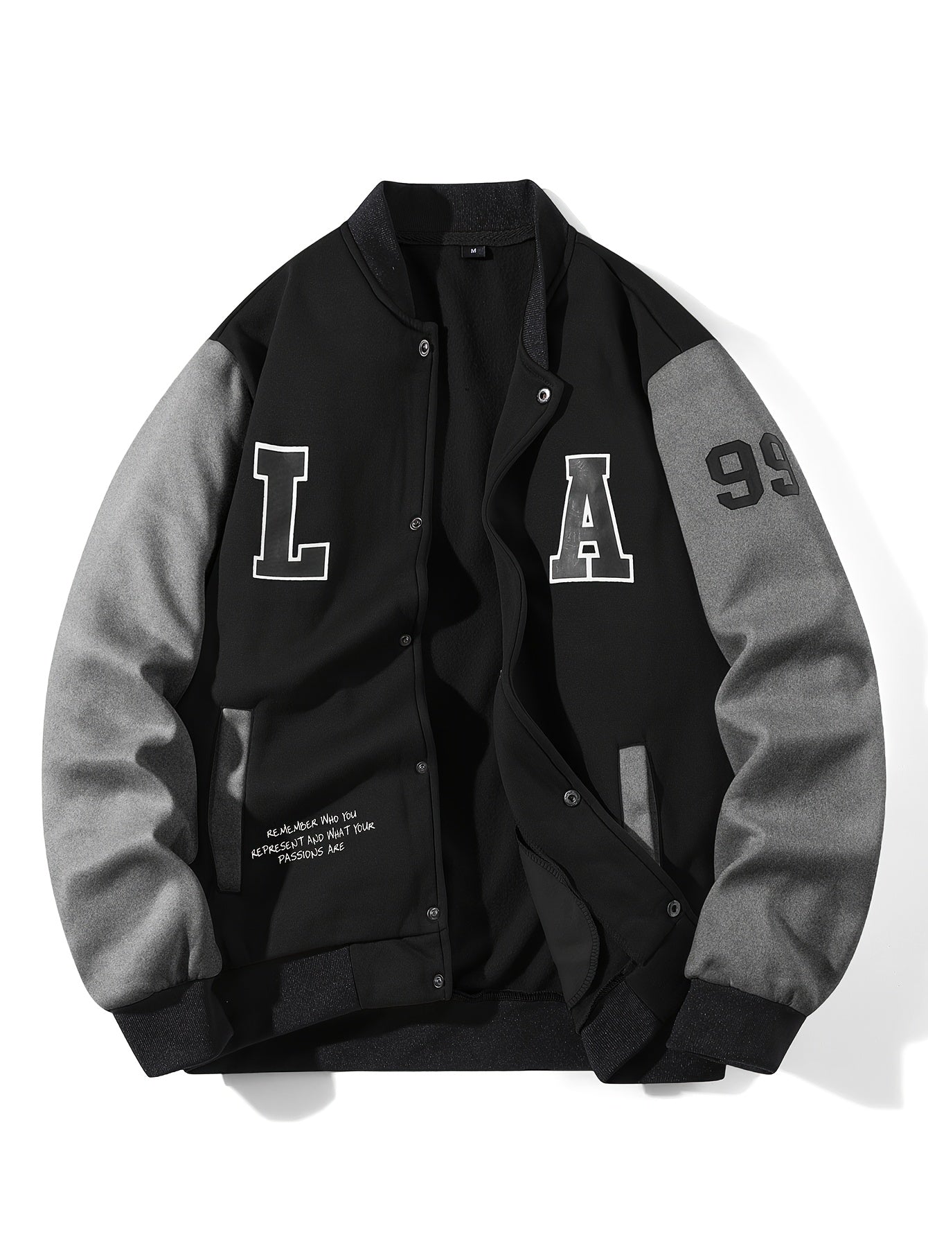 Chaqueta de béisbol unisex multicolor con parches «LA», chaqueta universitaria de estilo casual con cierre de botones