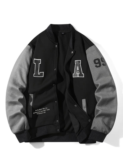 Chaqueta de béisbol unisex multicolor con parches «LA», chaqueta universitaria de estilo casual con cierre de botones