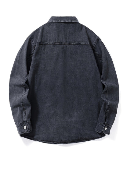 Denimoverhemd voor heren, overhemd van denim met lange mouwen en borstzakken, geschikt als tussenjas