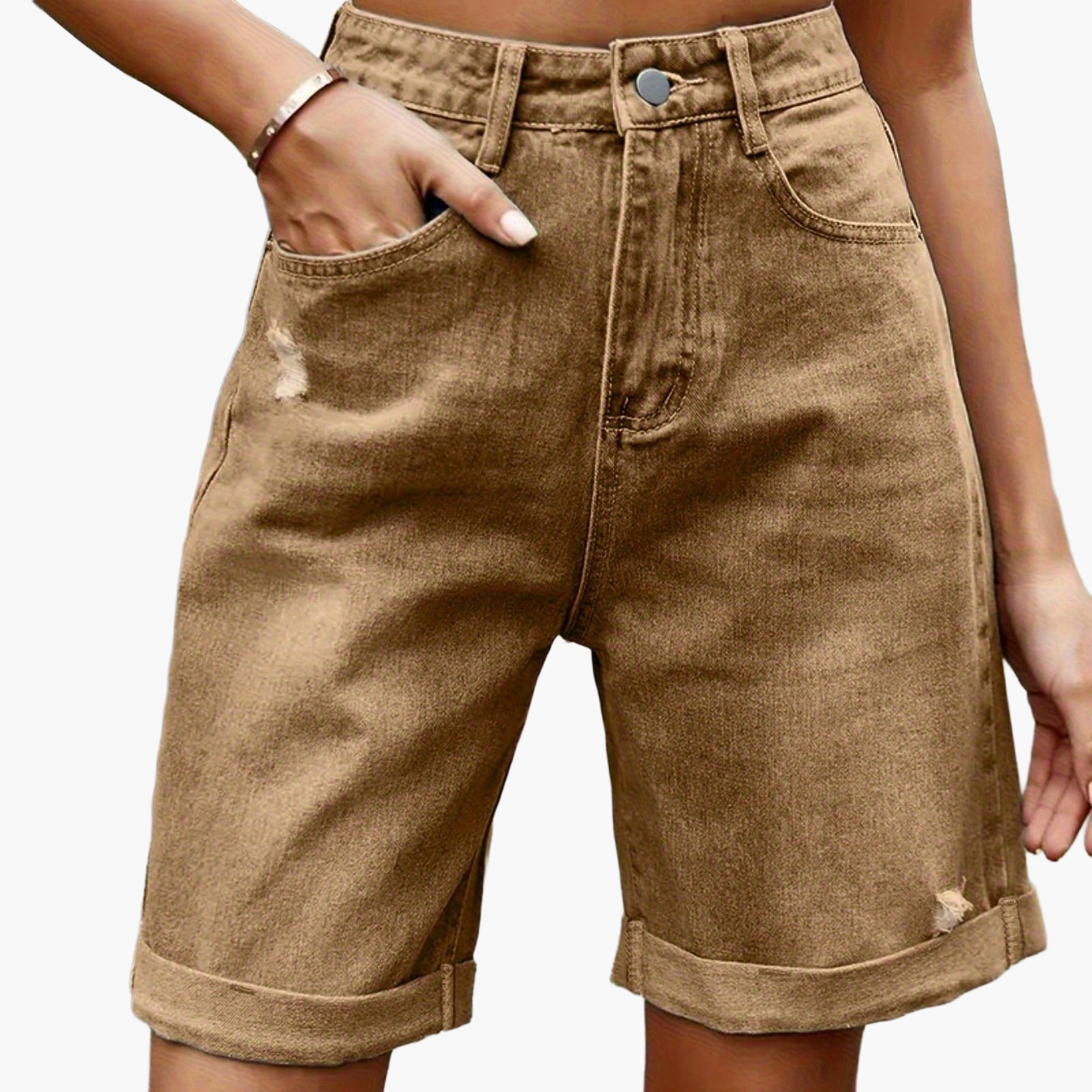 Damen Jeans Bermuda Shorts im Casual Style für Sommer – Bequeme Radhose mit Used-Look