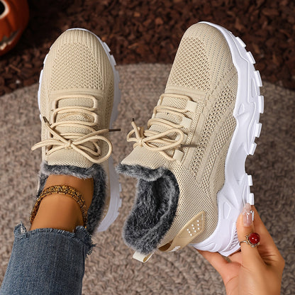 Damen Sneaker mit Fellfutter, Profilsohle und Schnürung