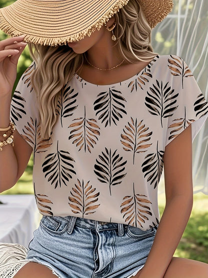 Damen Elegantes Sommer-Top mit Blätterprint – Perfekt für Gartenpartys & Freizeit